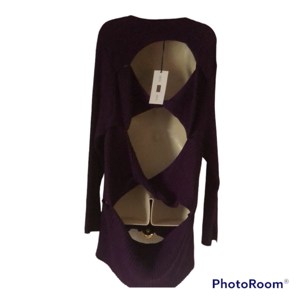 Kahlana barfield fall ribbed knit purple stretchy rayon twist shirt